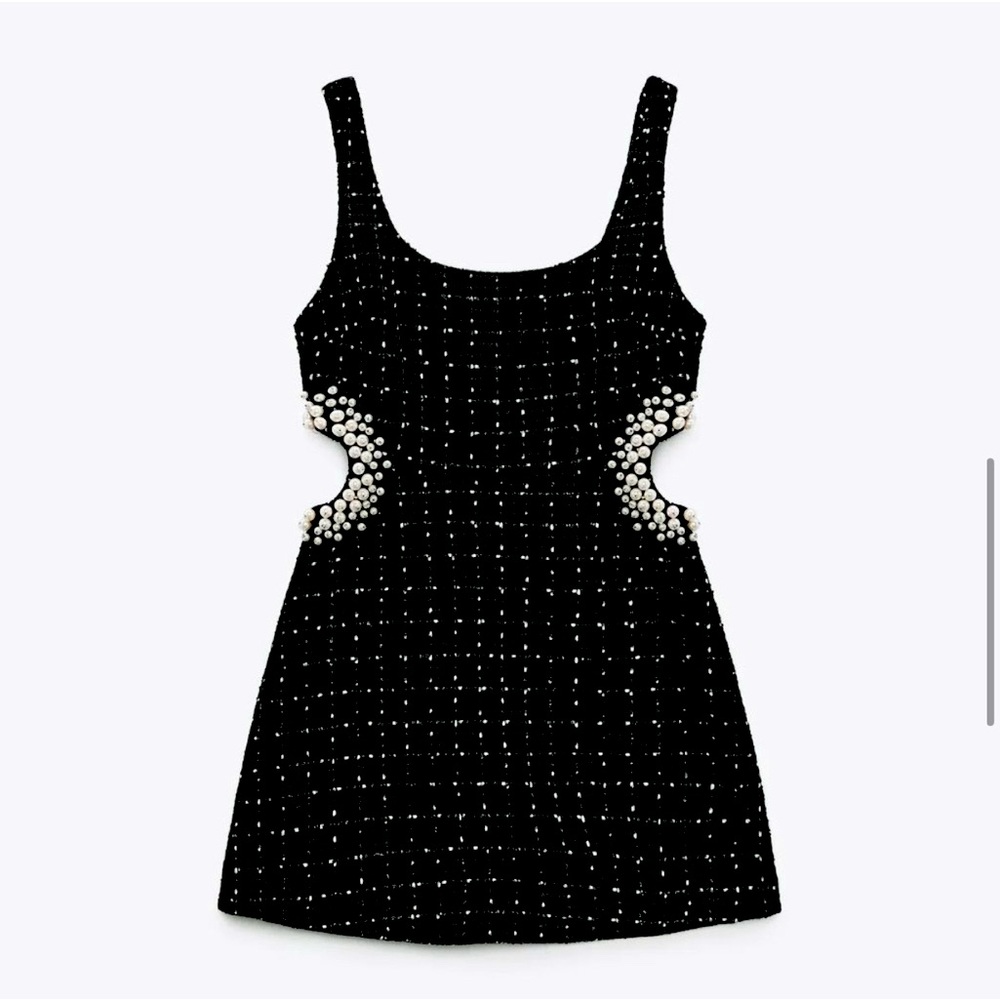 Zara tweed pearl cutout dress